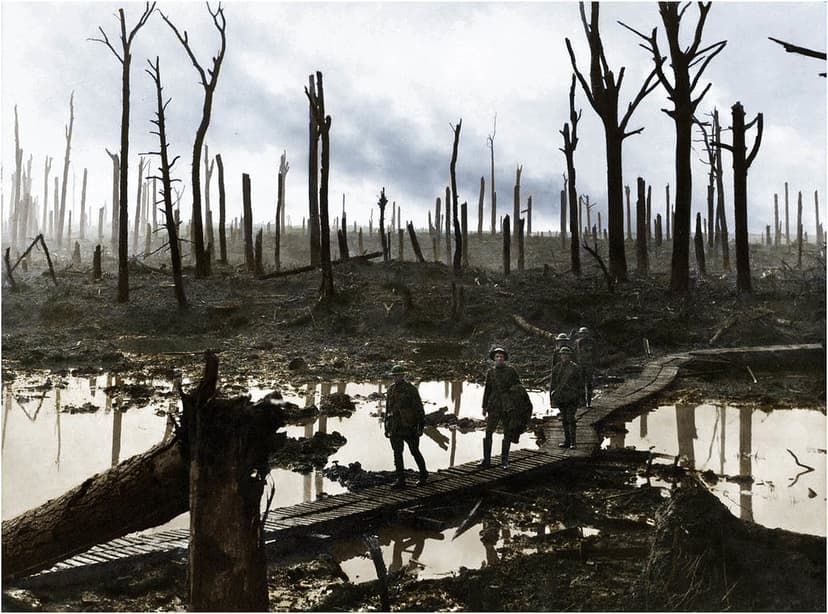 Australian soldiers walk through a destroyed terrain after… | Flickr